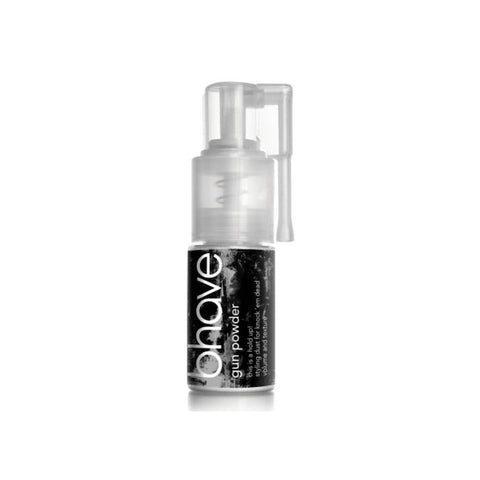 Bhave Gunpowder Style Dust bottle, 40ml, with black powder and packaging label, for hair styling and texturizing.