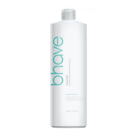 Bhave Nourish Shampoo 1000ml bottle with white label and black cap, designed for nourishing hair care.