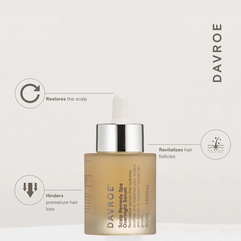 Davroe Scalp Remedy Spa Overnight Serum 50ml bottle, a styling product for scalp care, with a sleek design and applicator tip.
