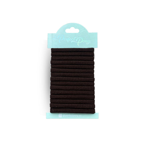 Damage-free soft hair elastics by Perfect Pony Hair in neutral colors, 15-pack, gentle stretch for secure, damage-free hair styling.