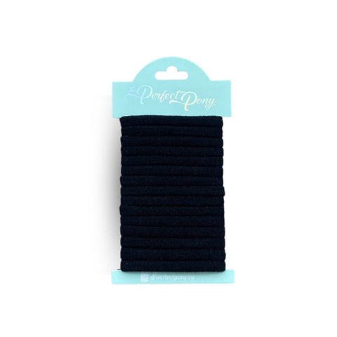 Set of 15 damage-free soft hair elastics in neutral colors, Perfect Pony Hair brand, ideal for gentle hair styling.