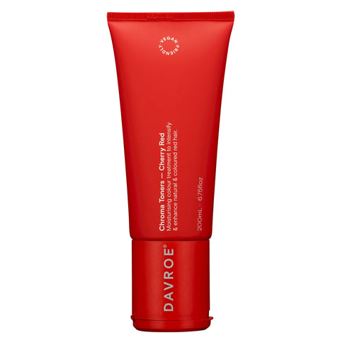 Davroe Chroma Cherry Red treatment mask in 200ml jar with vibrant red color and product label visible.