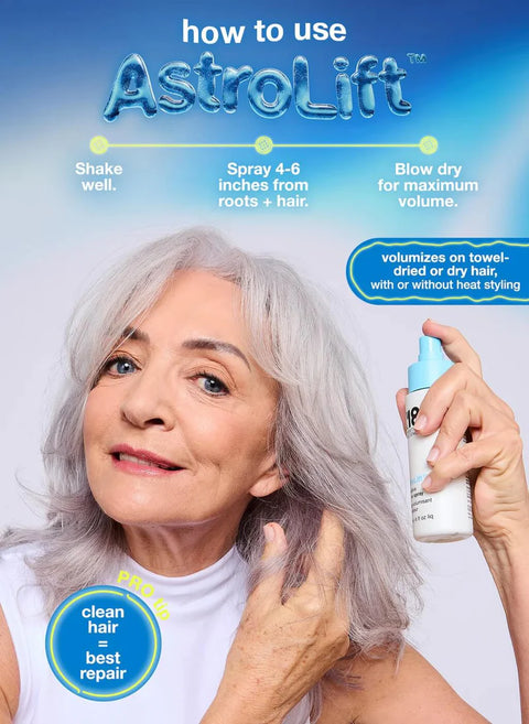 K18 AstroLift™ Reparative Volume Spray 118ml, styling product with spray nozzle, transparent bottle with label, used for adding volume