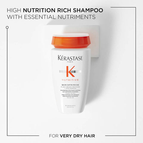Kérastase Nutritive bundle for medium to thick very dry hair, featuring shampoo, conditioner, and treatment bottles.