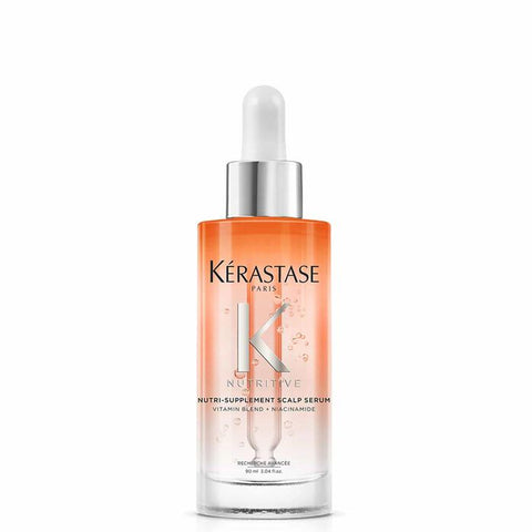 Kérastase Nutritive Nutri-Supplement Scalp Serum bottle, 90ml, for nourishing scalp treatment with a sleek design.