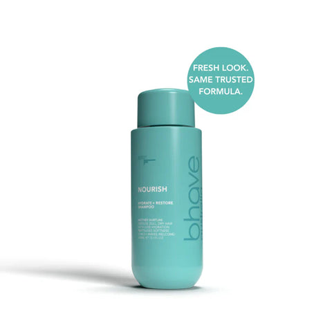 Bhave Nourish Shampoo 300ml bottle with pump dispenser, showing the product label and packaging for nourishing hair care.
