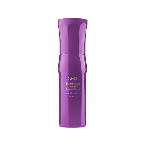 Oribe Serene Scalp Densifying Treatment Spray bottle with white and gold label, 125ml, shown on a plain background.