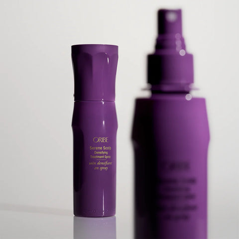 Oribe Serene Scalp Densifying Treatment Spray bottle, 125ml, with a sleek design and pump dispenser for scalp care.