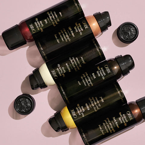 Oribe Airbrush Root Touch Up Spray 30ml hair color bottle with black cap and sleek packaging, designed for quick root coverage.