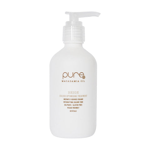 Pure C Treatment Beige 200ml bottle with beige color label and pump dispenser, designed for hair color correction and conditioning.
