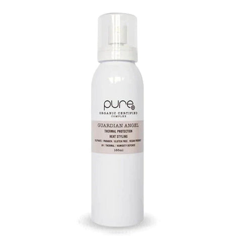 Pure Guardian Angel Thermal Protection Spray 165ml bottle with spray nozzle, designed to protect hair from heat damage.
