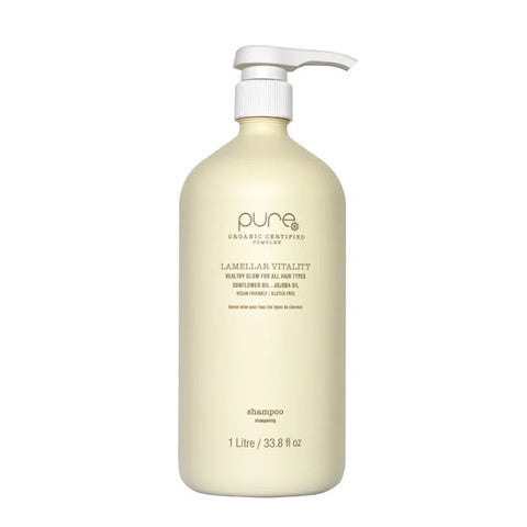 Pure Lamellar Vitality Shampoo 1 Litre bottle with clear labeling, designed to nourish and strengthen hair.