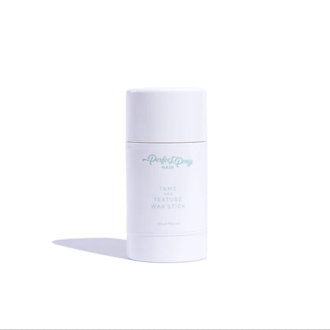 Perfect Pony Hair strong hold hair wax stick for baby hair, styled in a slick back look with flyaway control.