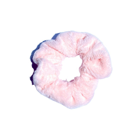 Pair of super soft, fluffy hair scrunchies from Perfect Pony Hair, showing their plush, cozy texture and vibrant colors.