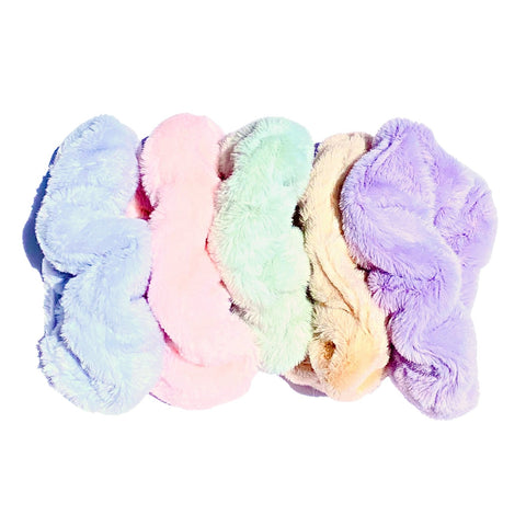 Soft, fluffy hair scrunchies from Perfect Pony Hair, showcasing their plush texture and gentle stretch for easy styling.