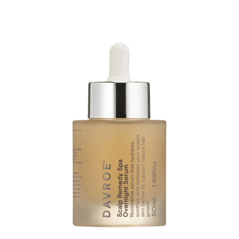 Davroe Scalp Remedy Spa Overnight Serum 50ml bottle, a styling product designed to soothe and nourish the scalp overnight.