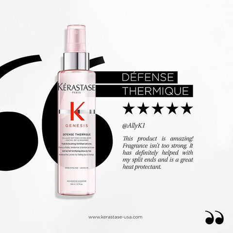 Kérastase Genesis Defense Thermique anti-breakage blowdry spray in 150ml bottle, smoothes and protects hair during blow-drying.