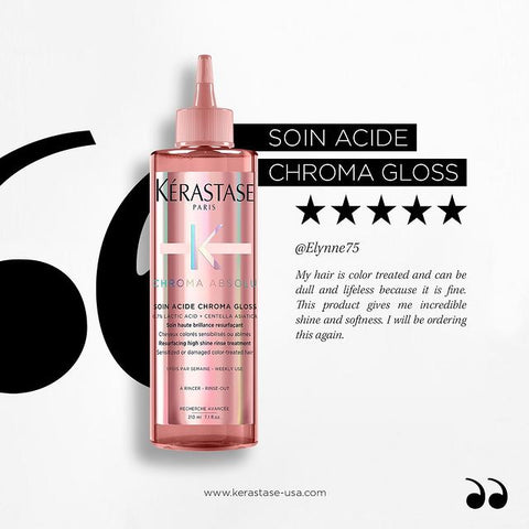 Kérastase Chroma Absolu Soin Acid High Shine Gloss Treatment 210ml, a hair treatment container with product label and shiny packaging.