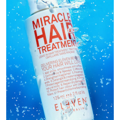 Eleven Australia Miracle Hair Treatment bottle, 125ml, with sleek packaging, designed to nourish and repair damaged hair.