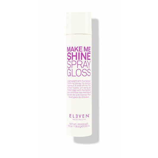 Eleven Australia Make Me Shine Spray Gloss 200ml styling spray with a spray bottle, adds shine and gloss to hair.