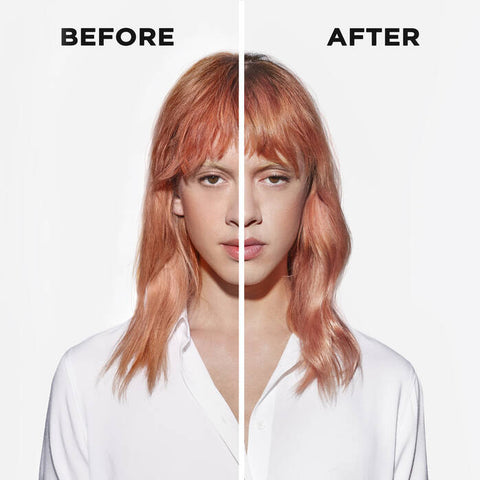 Kérastase Chroma Absolu Bain Chroma Respect shampoo for fine to medium hair, showing before and after results on wavy hair.