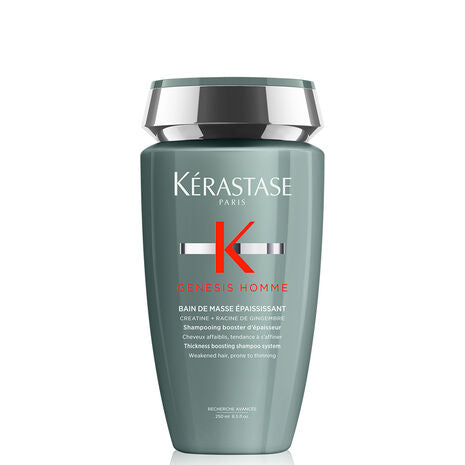 Kérastase Genesis Homme Bain de Masse thickening shampoo for men, 250ml bottle with sleek packaging and product label.