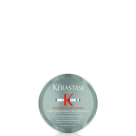 Kérastase Genesis Homme Texturisante Thickening Clay in 75ml container, male styling paste for textured, thickened hair.