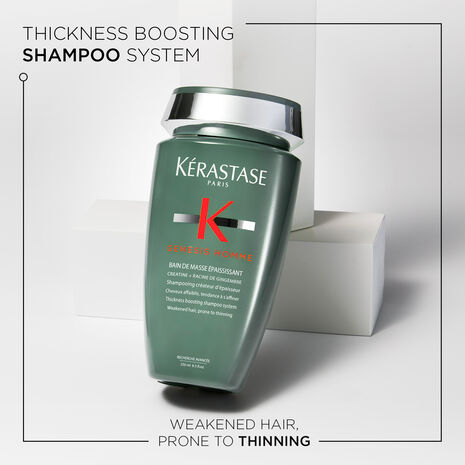 Kérastase Genesis Homme thickening shampoo for men in 250ml bottle, designed to add volume and strengthen hair.
