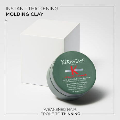 Kérastase Genesis Homme thickening clay styling paste in 75ml jar, textured for men's hair volume and texture.