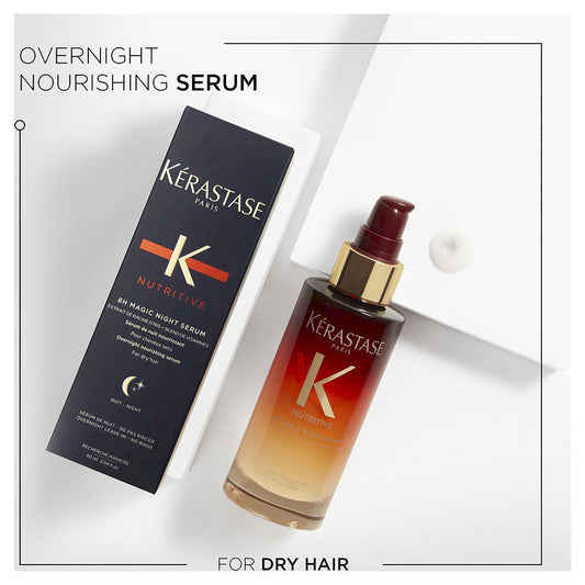Kérastase Nutritive 8H Magic Night Serum 90ml bottle, night serum for nourishing and repairing hair overnight.