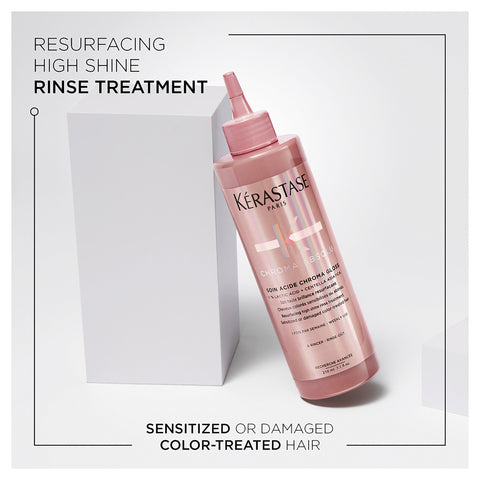 Kérastase Chroma Absolu Soin Acid High Shine Gloss Treatment 210ml in a sleek bottle, designed to enhance hair shine and color.