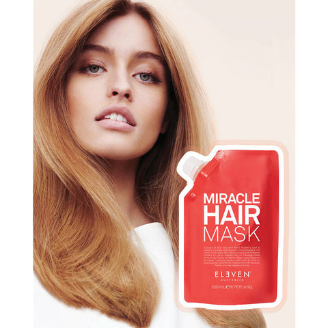 Eleven Australia Miracle Hair Mask in 200ml jar, a nourishing treatment for soft, shiny hair with a creamy texture.