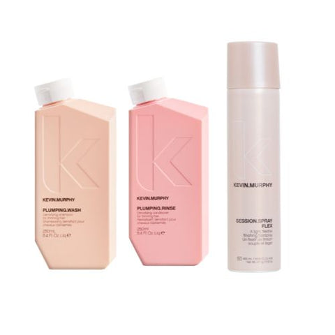 Kevin Murphy Plumping & Session Spray bundle featuring two styling sprays in sleek bottles on a clean background.