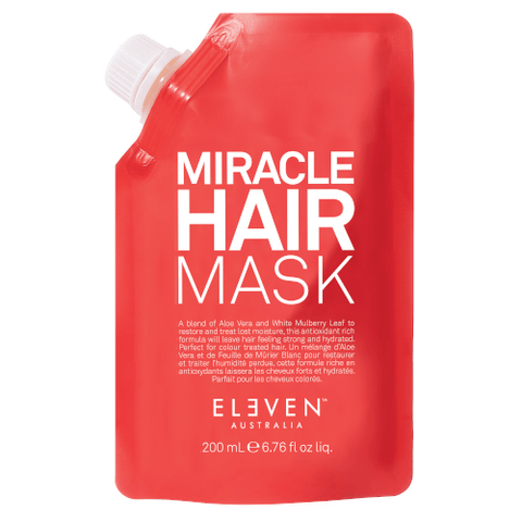 Eleven Australia Miracle Hair Mask treatment in 200ml container with creamy consistency and labeled packaging.