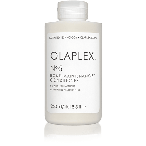 Olaplex No.5 Bond Maintenance Conditioner bottle, 250ml, with sleek black packaging and product label, for damaged hair repair