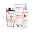 Kérastase Genesis anti-hair fall bundle for fine hair, including shampoo, conditioner, and treatment in a sleek hair care set.