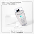 Kérastase Symbiose Anti-Dandruff Regime bundle for oily scalp with shampoo and treatment bottles in a skincare setting