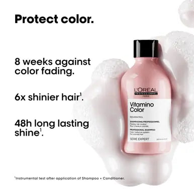 L'Oreal Professionnel Vitamino Color Trio gift pack with shampoo, conditioner, and treatment for vibrant hair care.
