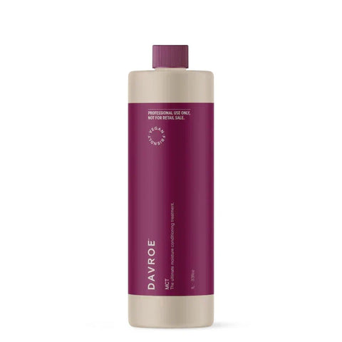 Davroe MCT Moisture Conditioning Treatment 1000ml bottle, clear label with product details, designed for nourishing hair care.