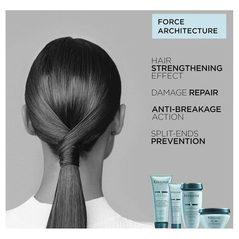 Kérastase Resistance hair care bundle with shampoo, conditioner, and treatments for damaged hair, displayed on a neutral background.