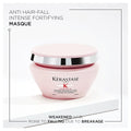 Kérastase Genesis Anti Hair Fall Routine bundle for medium to thick hair with shampoo, serum, and treatment bottles arranged on a white background.