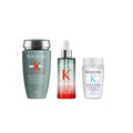 Kérastase Genesis Homme thickening hair care bundle with shampoo, conditioner, and scalp treatment for men's hair thickening.